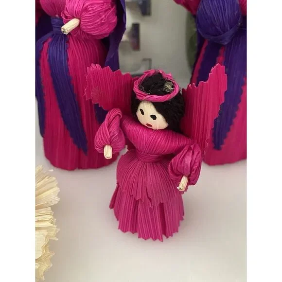 10 Piece Handmade Vtg Christmas Nativity Set Corn Husk 5" Dolls Roatan Honduras - Picture 8 of 16